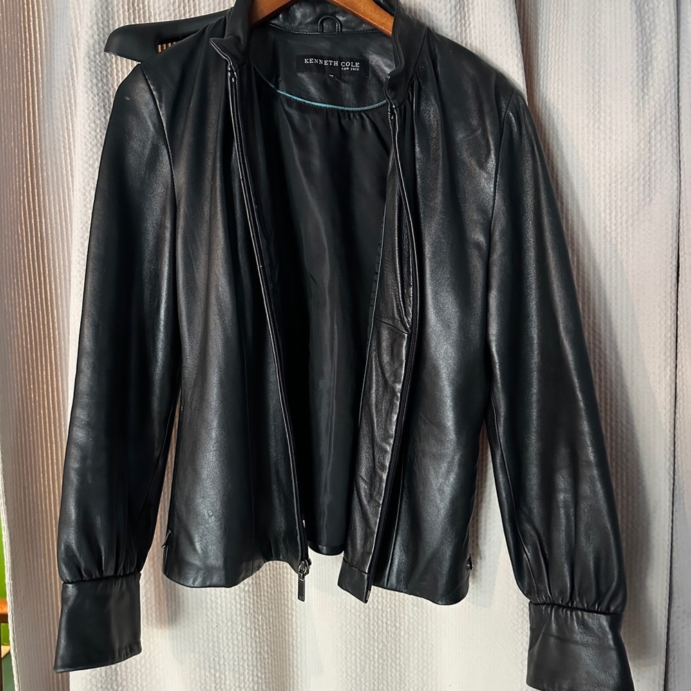 Black real leather Kenneth Cole jacket.